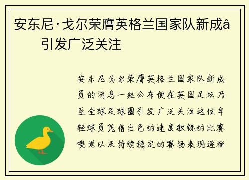安东尼·戈尔荣膺英格兰国家队新成员引发广泛关注