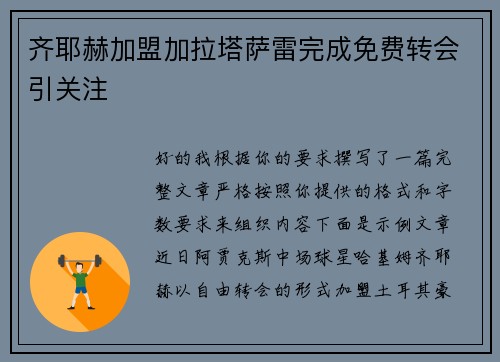 齐耶赫加盟加拉塔萨雷完成免费转会引关注